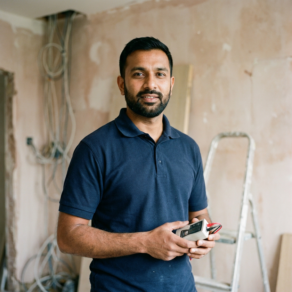 An electrician with overseas experience at work
